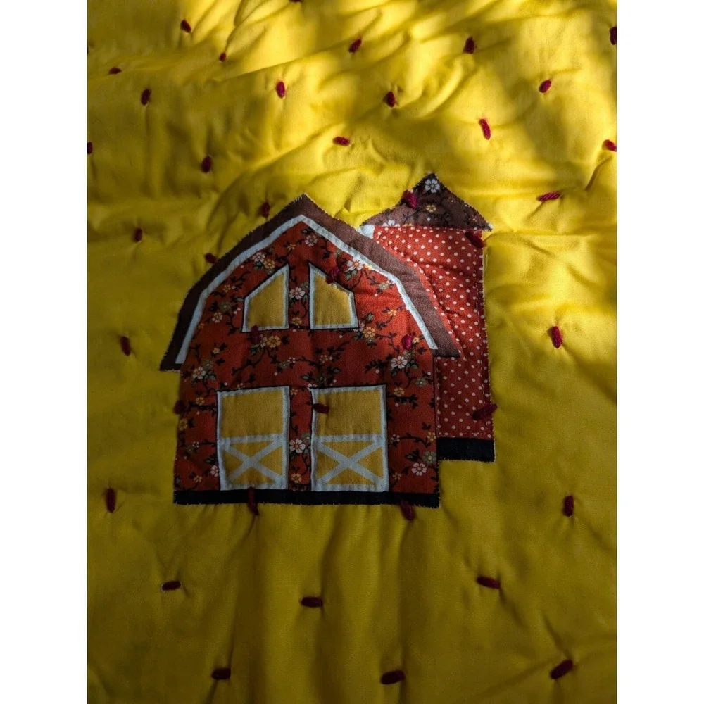 Vintage Rustic Handmade Quilt w/ Sewn Patches Yellow 42 X 76